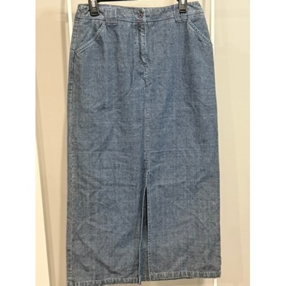 Jones Wear Sport Blue Denim Maxi Skirt Cotton Size 8 90's Y2K Minimalist Modest